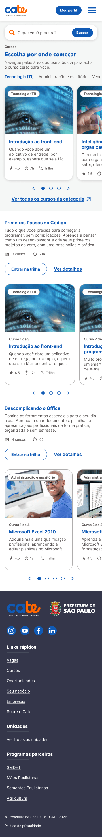 Cate platform courses section — mobile